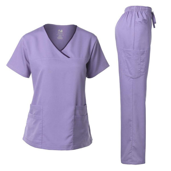 Natural Stretch Women's Contrast Y-Neck Scrub Sets [NS2104]