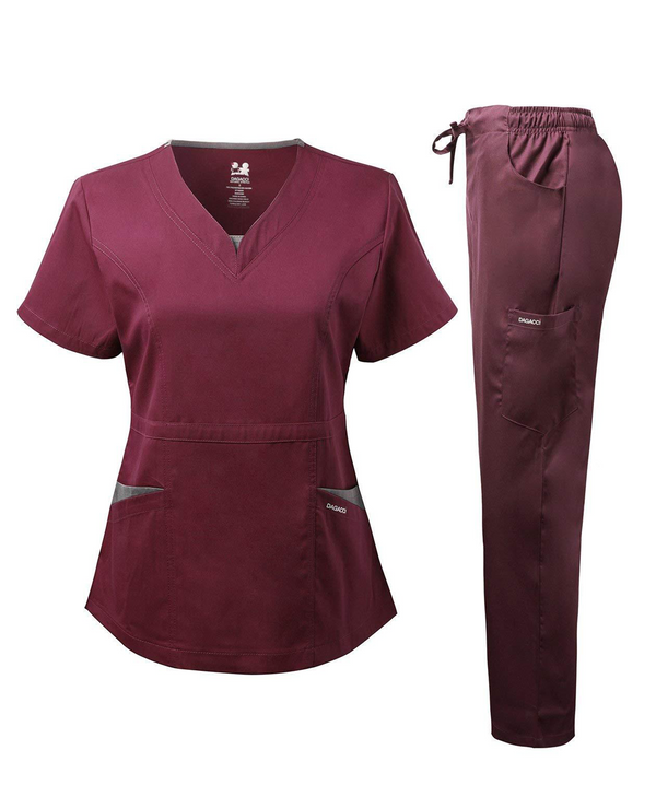 Natural Stretch Women's V-Neck Contrast Pocket Scrub Sets [NS2251]